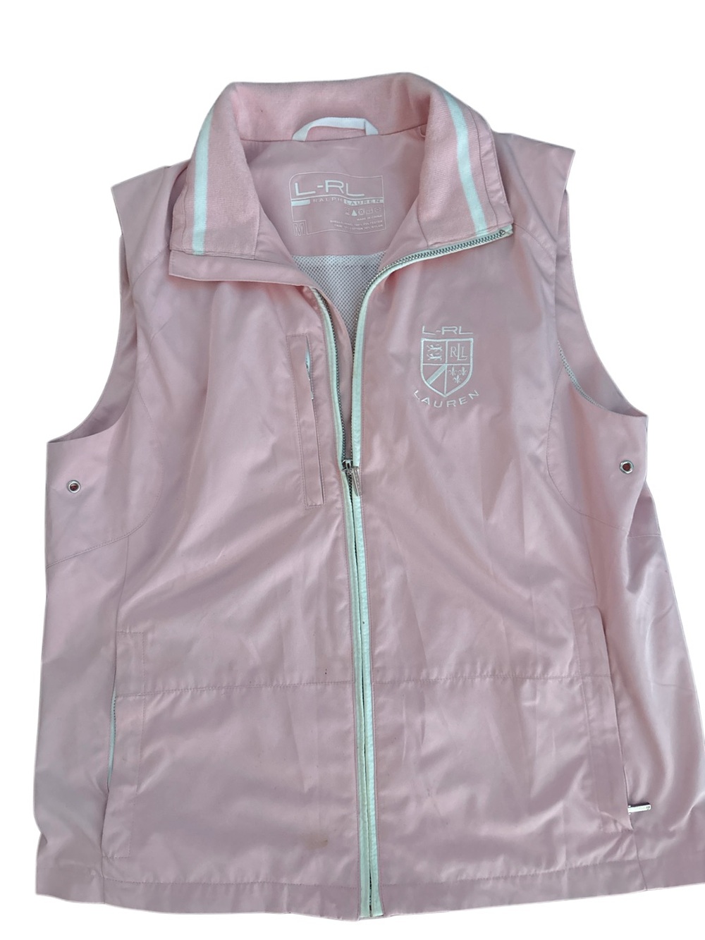 Lauren Ralph Lauren Light Pink Sleeveless Windbreaker Vest with White Trim